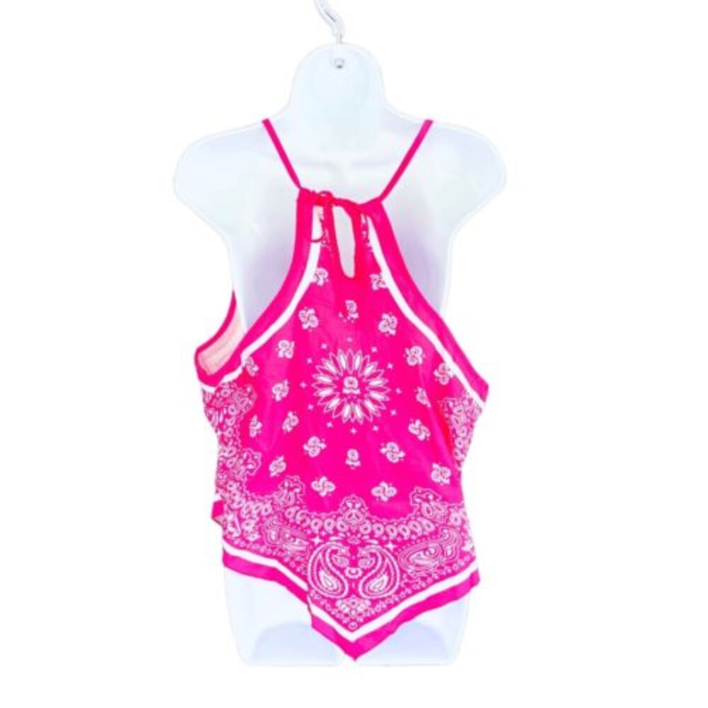 NWT Floral Print Pink& White Bandana Style Adjustable Halter Neck Top SZ 3XL - Picture 4 of 7